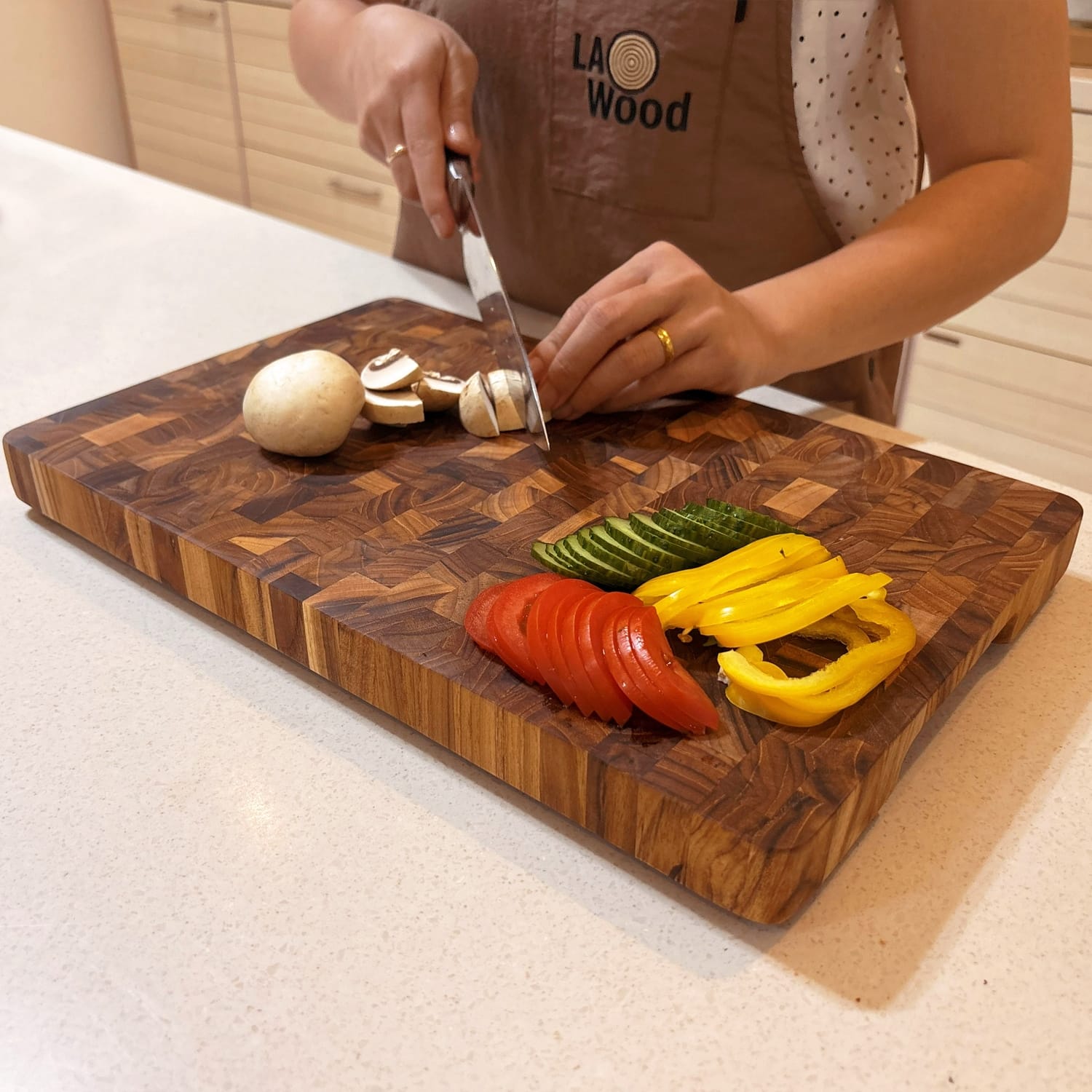 เขียงไม้สักแท้ END GRAIN LAOWOOD รุ่น CB08 ไม่มีร่อง ขนาด 2.8 × 24 × 38_4